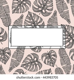Vector frame with tropical leaves. Can be used for wedding invitation, banners,printing, cards.