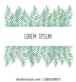 Vector frame with tropical leaves and lettering - Sun, please. Cartoon style. Colorful illustration with place for your text. Summer banner. tropical frame with leaves on white background.