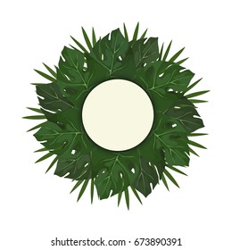 Vector frame of tropical leaves. Trendy summer tropical concept. Element of the jungle for the design of invitations, greeting cards etc.
