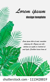 Vector frame with tropical leaves. Universal design for card, invitation, banner, poster, placard, cover.