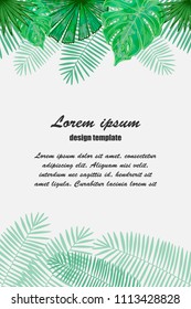 Vector frame with tropical leaves. Universal design for card, invitation, banner, poster, placard, cover.