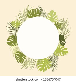 vector frame with tropical palm leaves and monstera leaves. cool vector illustrations for the design of cards, posters, invitations