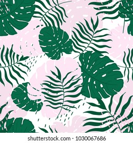 Vector frame tropical pastel leaves. Hand draw illustration.