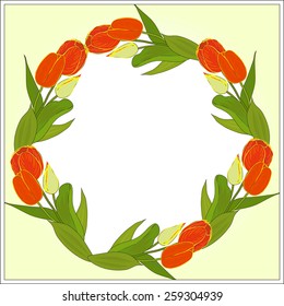 Vector frame of tulips with place for your text or photo on a citron background. Eps 10.