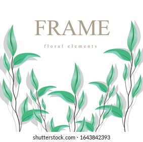 marco vectorial de ramas con hojas verdes sobre fondo blanco