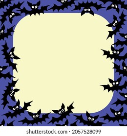 Vector frame with vampire bats. Happy Halloween. Border, background for greeting card, invitation, party poster in flat style.