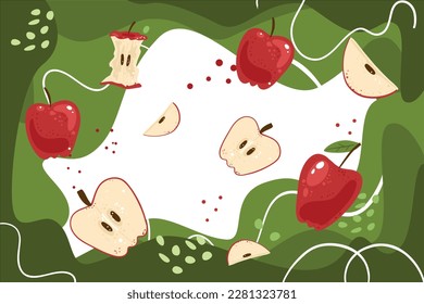 Vector frame with various apple doodles and abstract elements. Hand illustrations. Vector background