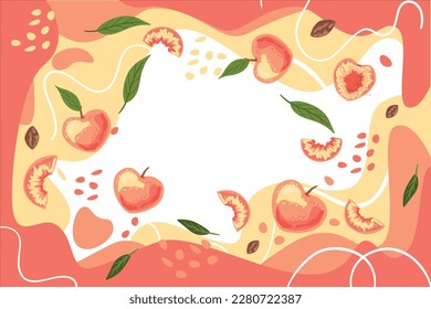 Vector frame with various peach doodles and abstract elements. Hand illustrations. Vector background