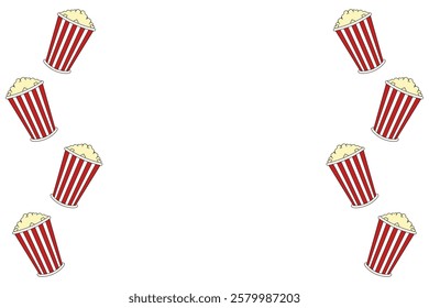 Vector Frame from Vat of Popcorn with blank space for text. Simple flat Popcorn box Frame template design. Vector illustration can used cinema banner poster flyer. EPS 10