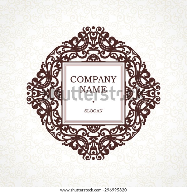 Vector frame in Victorian style. Ornate element
for design. Place for company name and slogan. Ornament floral
vignette for business card, wedding invitations, certificate, logo
template.