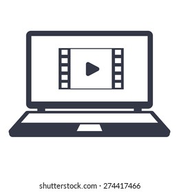 Vector frame of the video film icon on the screen. Movie icon.