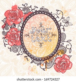 vector frame with vintage blooming roses