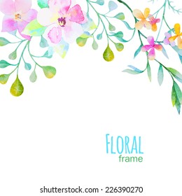 Vector frame with watercolor flowers