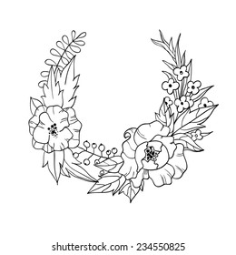 Vector frame with watercolor flowers