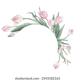 Vector Frame, Watercolor tulips, Tulips Clipart, Digital Paper, Scrapbooking, Patterns, EPS, Pink flowers, Invitations, Spring, Transparent background