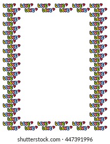 Vector frame with words "love" and hearts. Original custom hand lettering. Funny background for greeting cards, invitations, prints.