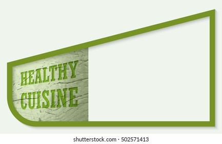 Vector frame for your text and wooden background with the words healthy cuisine