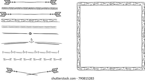 vector frames, arrows, borders and dividers drawn by hand-drawn