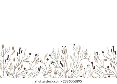 Vector frames with autumn plants with neutral beige background. This fall plant composition is perfect for seasonal decor, invitation or greeting card