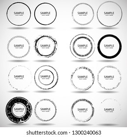 Vector Frames. circle for image. distress texture . Grunge Black borders isolated on the  background . Dirt effect . Round shapes for your design