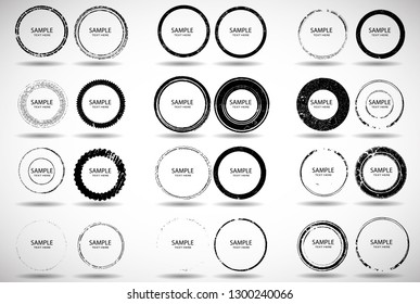 Vector Frames. circle for image. distress texture . Grunge Black borders isolated on the  background . Dirt effect . Round shapes for your design