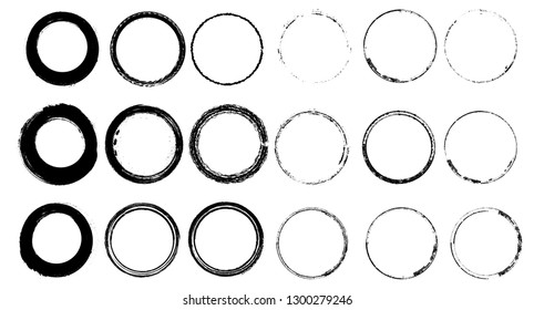 Vector Frames. circle for image. distress texture . Grunge Black borders isolated on the  background . Dirt effect . Round shapes for your design