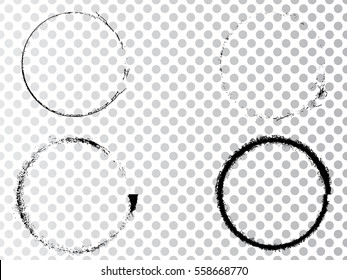 Vector Frames. circle for image. distress texture . Grunge Black and White borders isolated on the transparent background . Dirt effect . 