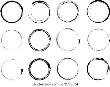 Vector Frames. circle for image. distress texture . Grunge Black borders isolated on the  background . Dirt effect . Round shapes for your design