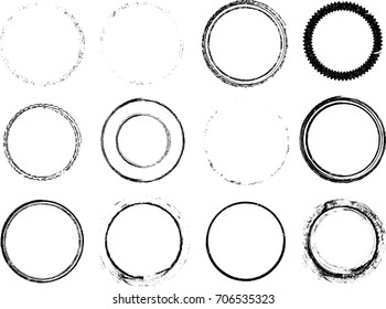 Vector Frames. circle for image. distress texture . Grunge Black borders isolated on the  background . Dirt effect . Round shapes for your design