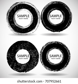 Vector Frames. circle for image. distress texture . Grunge Black borders isolated on the  background . Dirt effect . Round shapes for your design