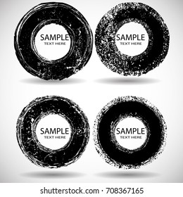 Vector Frames. circle for image. distress texture . Grunge Black borders isolated on the  background . Dirt effect . Round shapes for your design