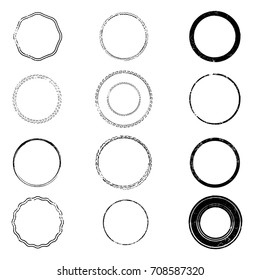 Vector Frames. circle for image. distress texture . Grunge Black borders isolated on the  background . Dirt effect . Round shapes for your design