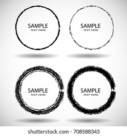Vector Frames. circle for image. distress texture . Grunge Black borders isolated on the  background . Dirt effect . Round shapes for your design