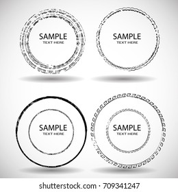 Vector Frames. circle for image. distress texture . Grunge Black borders isolated on the  background . Dirt effect . Round shapes for your design