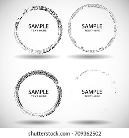 Vector Frames. circle for image. distress texture . Grunge Black borders isolated on the  background . Dirt effect . Round shapes for your design