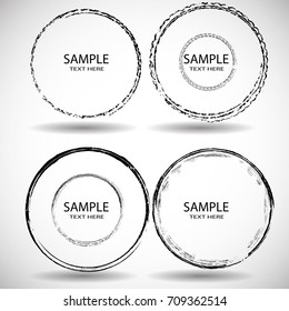 Vector Frames. circle for image. distress texture . Grunge Black borders isolated on the  background . Dirt effect . Round shapes for your design