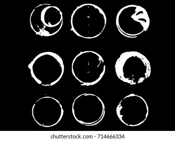 Vector Frames. circle for image. distress texture . Grunge Black and White borders isolated on the transparent background . Dirt effect