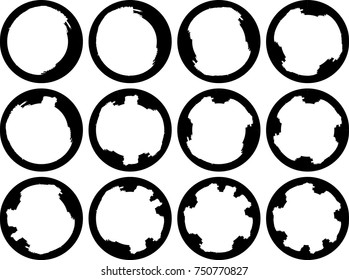 Vector Frames. circle for image. distress texture . Grunge Black borders isolated on the  background . Dirt effect . Round shapes for your design