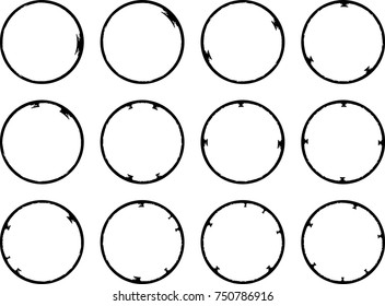 Vector Frames. circle for image. distress texture . Grunge Black borders isolated on the  background . Dirt effect . Round shapes for your design