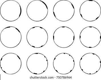 Vector Frames. circle for image. distress texture . Grunge Black borders isolated on the  background . Dirt effect . Round shapes for your design