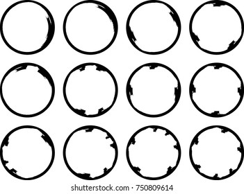 Vector Frames. circle for image. distress texture . Grunge Black borders isolated on the  background . Dirt effect . Round shapes for your design