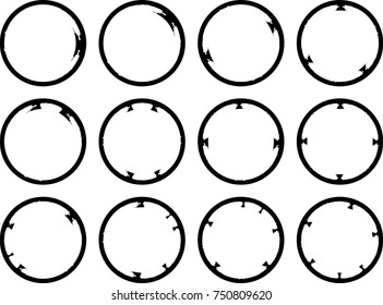 Vector Frames. circle for image. distress texture . Grunge Black borders isolated on the  background . Dirt effect . Round shapes for your design
