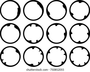 Vector Frames. circle for image. distress texture . Grunge Black borders isolated on the  background . Dirt effect . Round shapes for your design