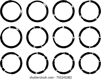 Vector Frames. circle for image. distress texture . Grunge Black borders isolated on the  background . Dirt effect . Round shapes for your design