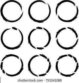 Vector Frames. circle for image. distress texture . Grunge Black borders isolated on the  background . Dirt effect . Round shapes for your design
