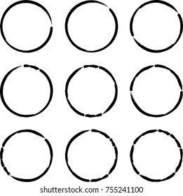Vector Frames. circle for image. distress texture . Grunge Black borders isolated on the  background . Dirt effect . Round shapes for your design