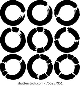 Vector Frames. circle for image. distress texture . Grunge Black borders isolated on the  background . Dirt effect . Round shapes for your design