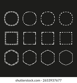 Vector frames collection. Dotted border shapes. Grunge decorative elements. Black dotted contours