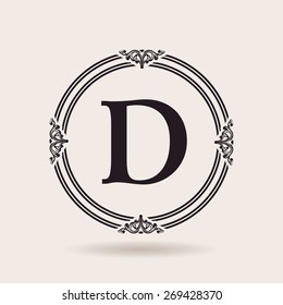 Vector frames design templates. Vintage labels and badges for logos. Alphabet letter D