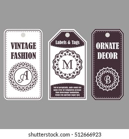 Vector frames design. Vintage set of ornamental tags. Eastern decor with monograms. Template labels for cards.
